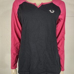 True Religion black pink jeweled logo long sleeve raglan tee t-shirt women Large